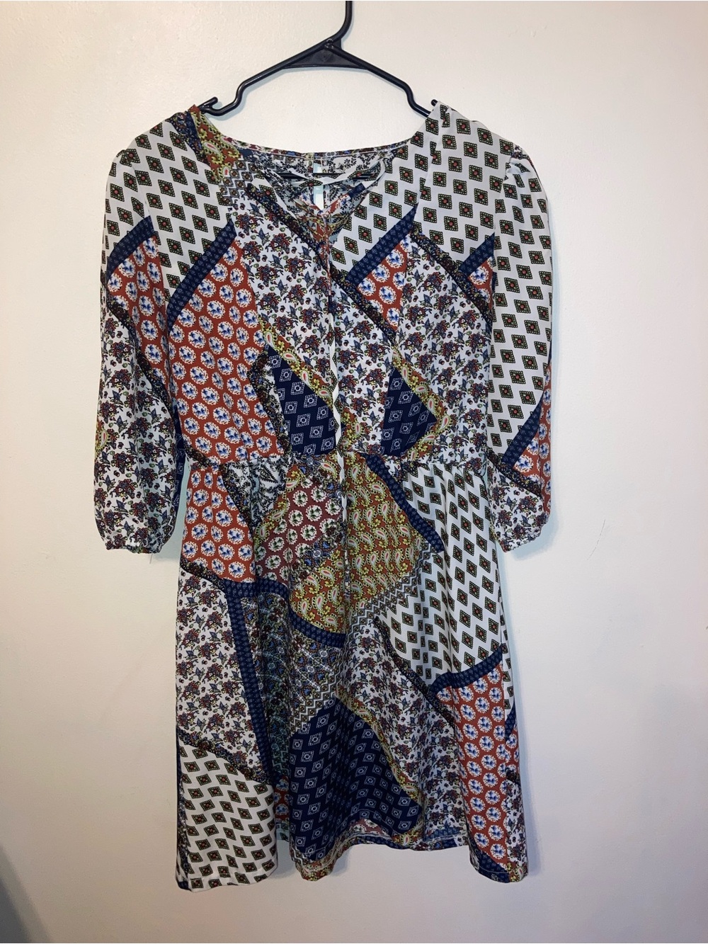 Patchwork Print V-Neck Women's Dress - Multicolor